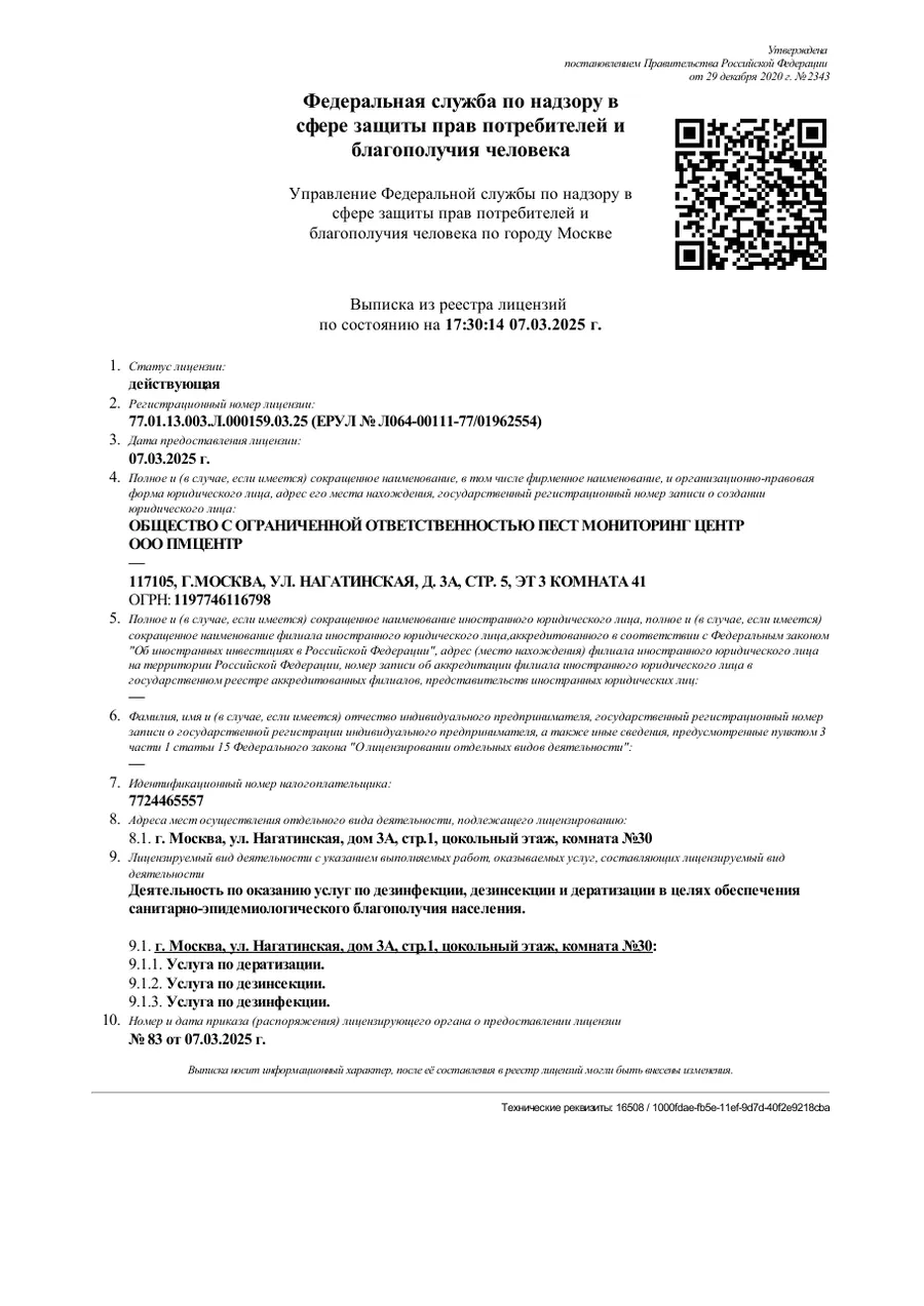 Выписка из реестра лицензий Роспотребнадзора